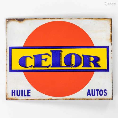 Celor Huile Autos, a double sided enameled plate. (W: 57 x H...