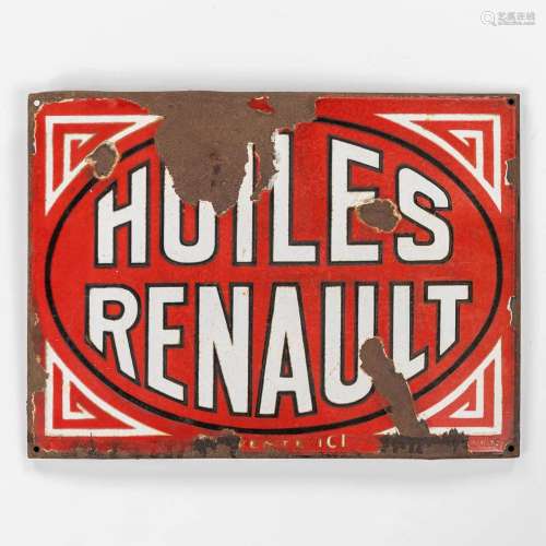 Huiles Renault En Vente Ici, an enamelled plate, 1932. (W: 5...