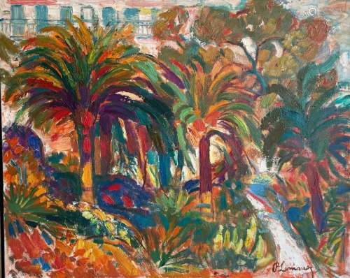 LIMAUX <br />
paysage aux palmiers<br />
 toile signée