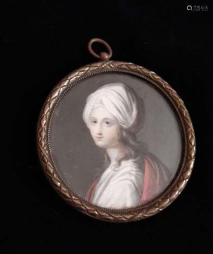 Miniature ronde : portrait de femme au turban<br />
Diam. : ...