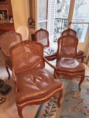 Ensemble de 6 chaises et 2 fauteuils de style Louis XV en bo...