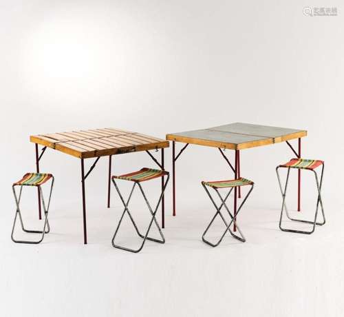 SWEDEN, 2 CAMPING TABLES, EACH WITH 2 STOOLS, C. 1955