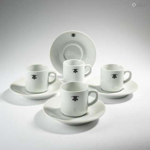 L. BERNARDAUD & CIE., LIMOGES, 4 CUPS AND SAUCERS  COSTE...