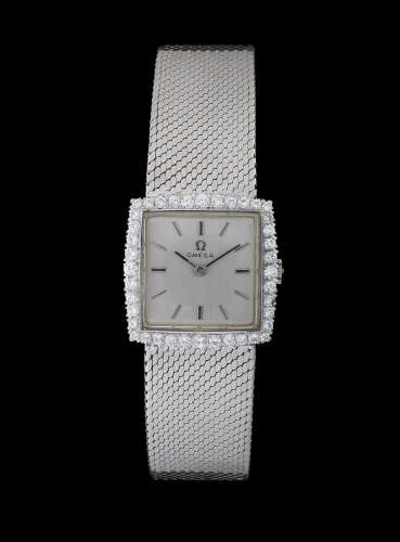 Omega, montre-bracelet carrée mécanique sertie de diamants (...