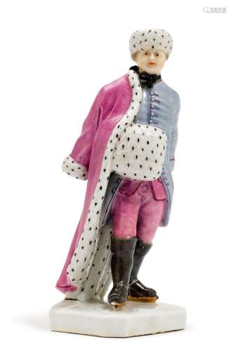 FIGURE D'UN PATINEURZurich, vers 1773.Enfilant un manteau po...