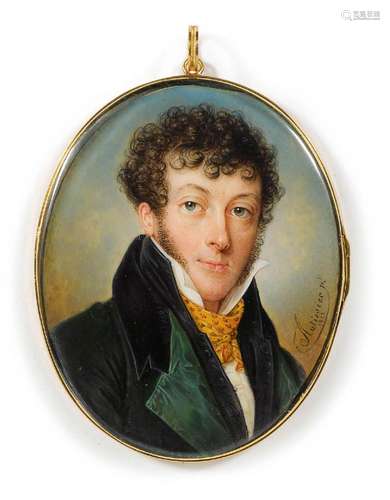 LOUIS-MARIE AUTISSIER(1772-1830)Portrait miniature ovale d'u...