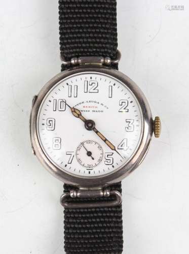 A Zenith silver circular cased wristwatch