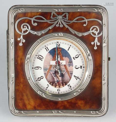 A George V silver and tortoiseshell mounted leather travelli...