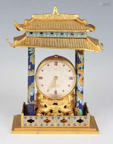 A 20th century Chinese gilt metal and cloisonné cased mantel...