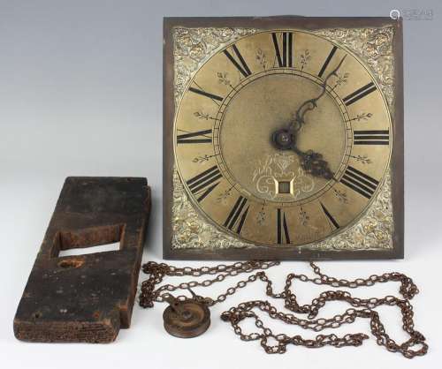 A late 18th century brass thirty hour longcase clock movemen...