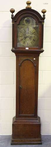 A mid-18th century oak longcase clock with eight day movemen...