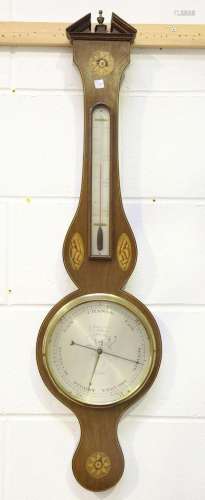A George III mahogany wheel barometer with alcohol thermomet...