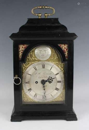 A George III ebonized bracket clock with brass four pillar e...