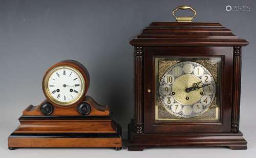 A late 19th century French walnut and ebonized mantel clock ...
