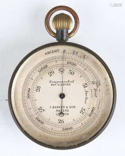 An early 20th century oxidized brass pocket barometer altime...