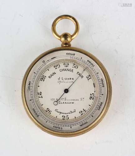 An early 20th century gilt brass circular pocket barometer a...