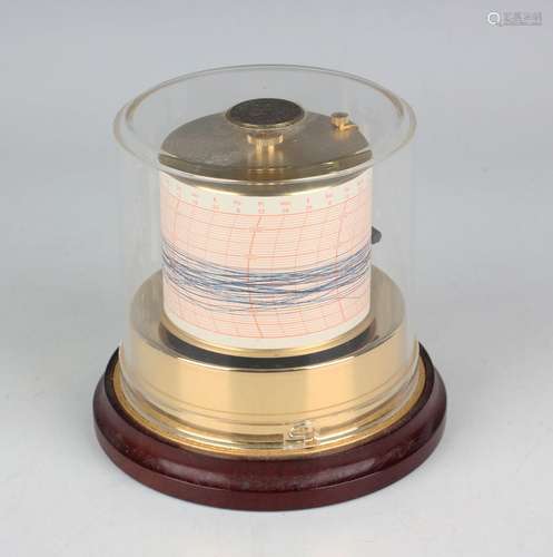 A late 20th century Sewills gilt brass cylindrical barograph...