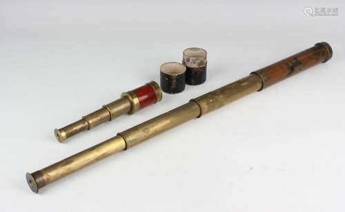 An early 20th century gilt brass and mahogany three-draw tel...