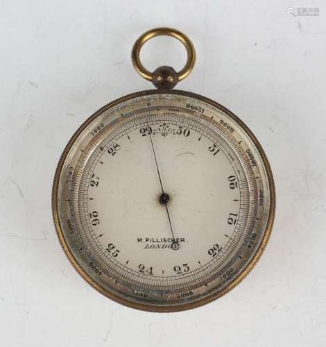 A late 19th century gilt lacquered brass pocket barometer al...
