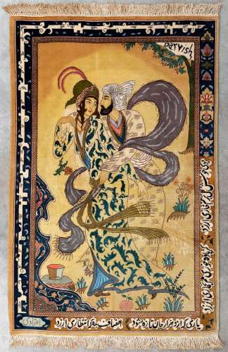 A figurative oriental, hand-made carpet, made in Tabriz, Ira...