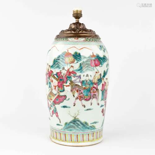 A Chinese Famille Rose vase, rebuilt as a table lamp. 19th/2...