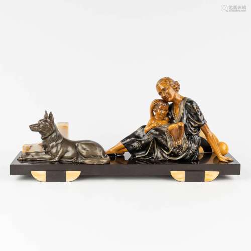 Lady with child and a shepherd, an art deco statue. Onyx and...