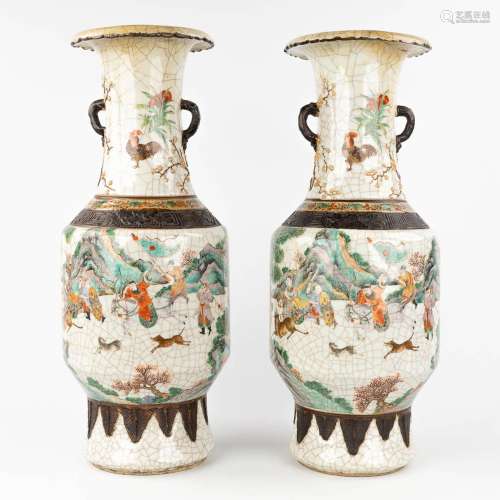 A pair of Chinese 'Nanking' stoneware vases. (H: 61 x D: 24 ...