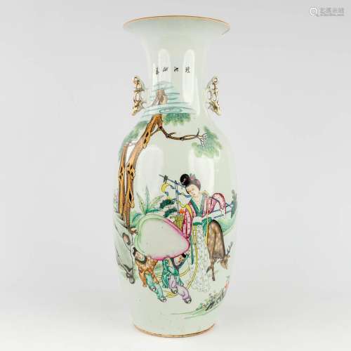 A Chinese vase decorated with kids holding a large peach, la...