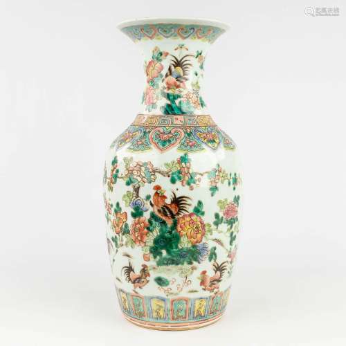 A Chinese famille rose vase decorated with roosters and flow...