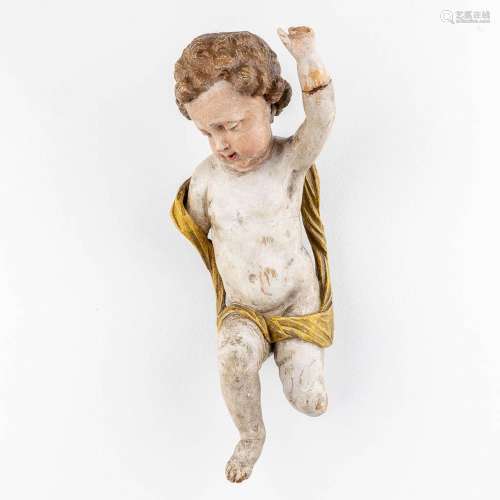 A wood sculptured figurative angel, polychrome, 18th century...