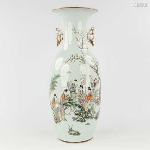 A Chinese vase with decor of ladies and calligraphic texts. ...