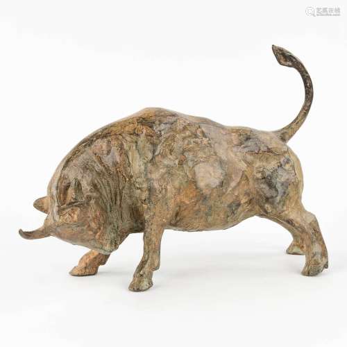 Pierre CHENET (XX-XXI) 'Bull' patinated bronze. (L: 40 x H: ...