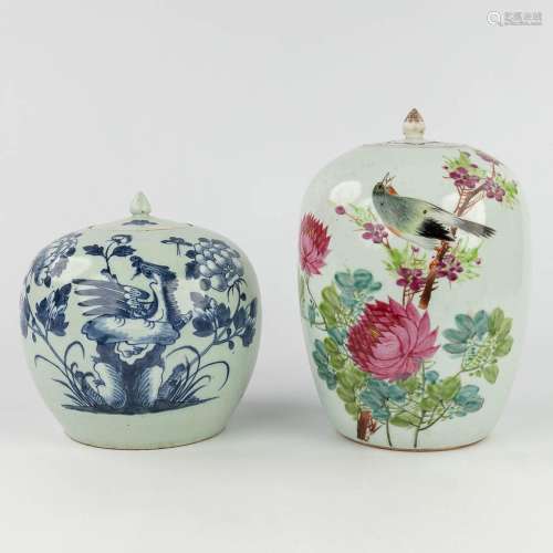 A collection of 2 Chinese jars with lid, famille rose and bl...