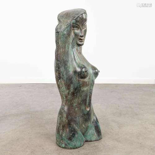 A modern statue, patinated bronze, 20th C. (H: 79 cm)