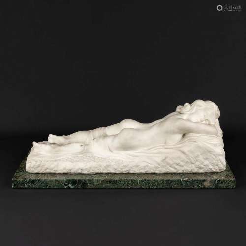 G. MALFAIT (XX) 'Resting Lady' a sculpture made of Carrara m...