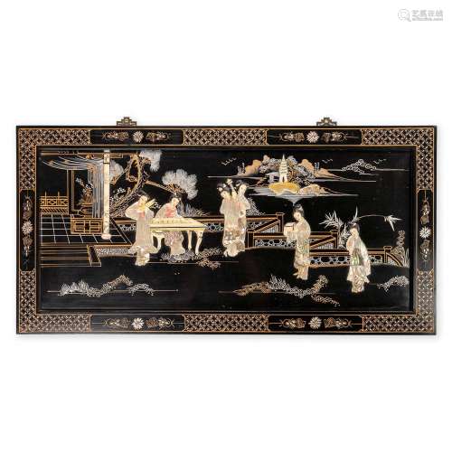A decorative Chinese panel, with ladies and landscapes. 20th...