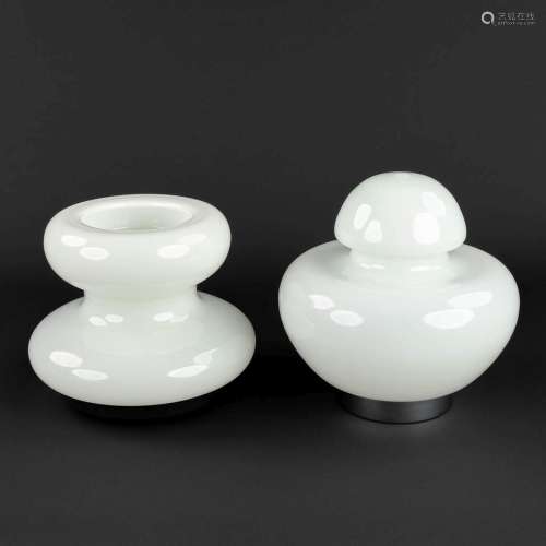A collection of 2 table lamps made of opaline white glass. c...