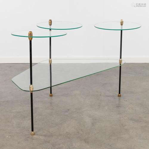 A mid-century display side table, brass and glass. Circa 196...