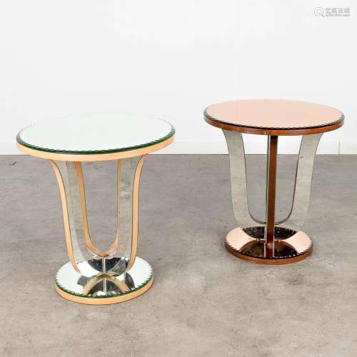 A collection of 2 coffee tables with glass, art deco style. ...