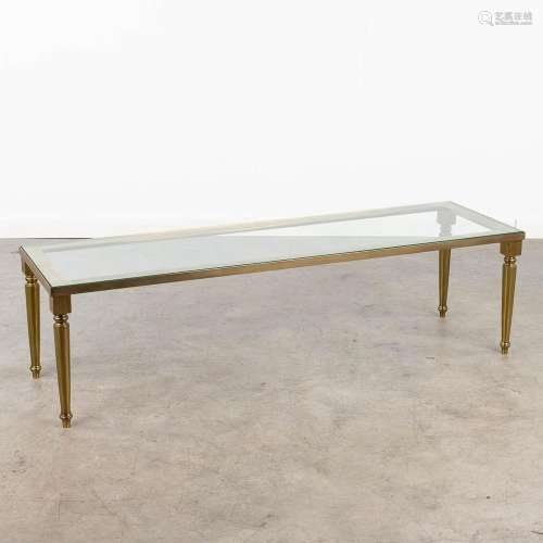 A copper coffee table with glass top. 20th century. (L: 35 x...