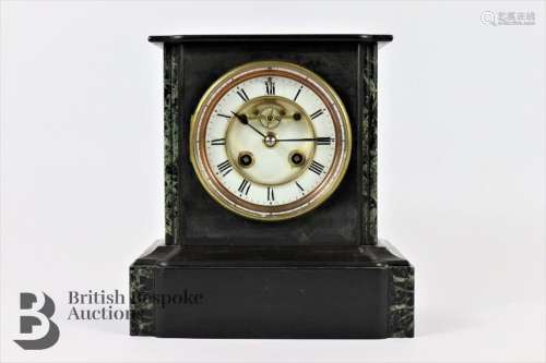 French 19th century black marble mantel clock