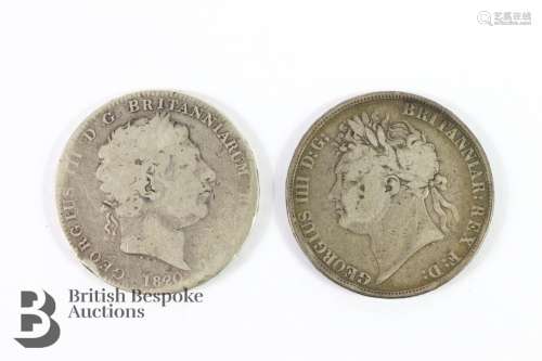 1820 George III and 1821 George IV silver crowns