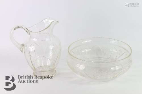 Large Edwardian cut-glass wash basin and pitcher