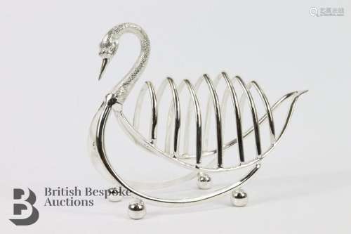 Contemporary silver plated swan toast rack