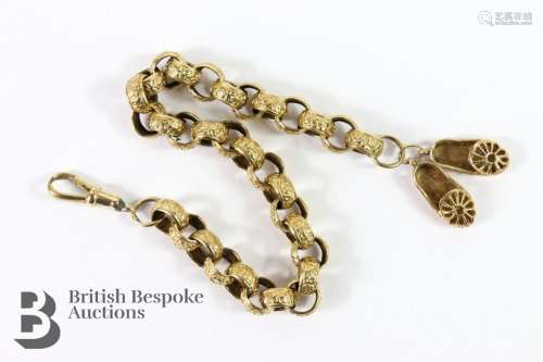 9ct gold fob bracelet with a pair of 9ct gold ballet shoe ch...