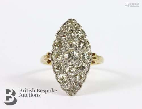 Victorian 18ct hallmarked yellow gold and diamond marquise r...
