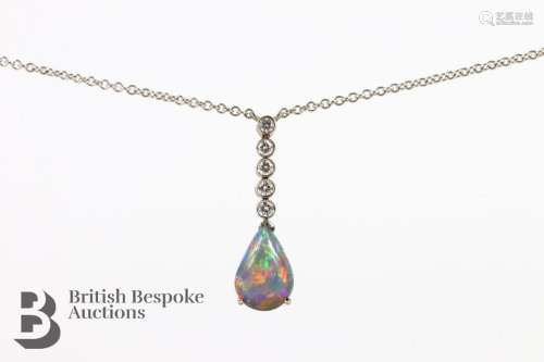 18ct white gold opal and diamond necklace. The necklace set ...