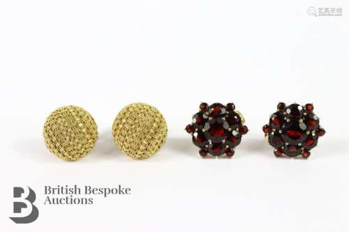 Pair of 9ct yellow gold and garnet cluster earrings