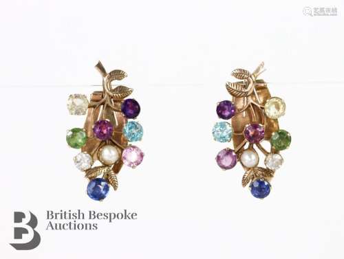 Pair of multi-gem earrings