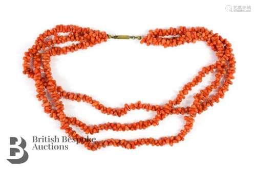 Victorian three-strand natural coral necklace